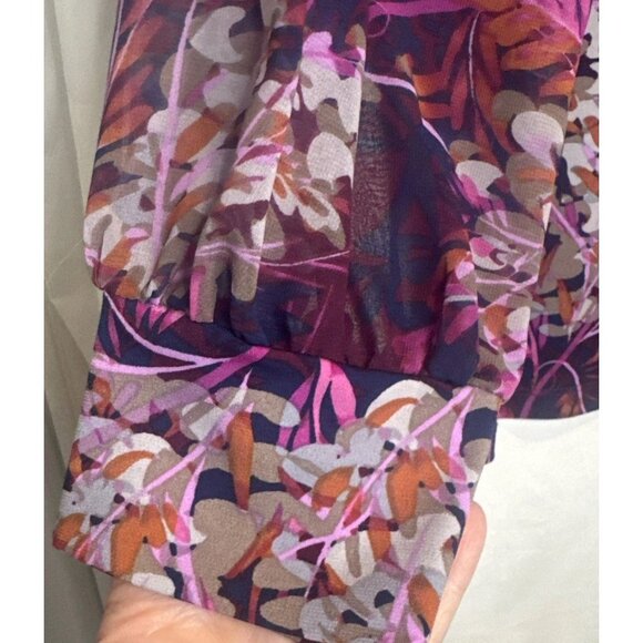 Susan Graver Colorful Beaded Floral Long Sleeve Liquid Knit Tunic Blouse Top L - Picture 3 of 10